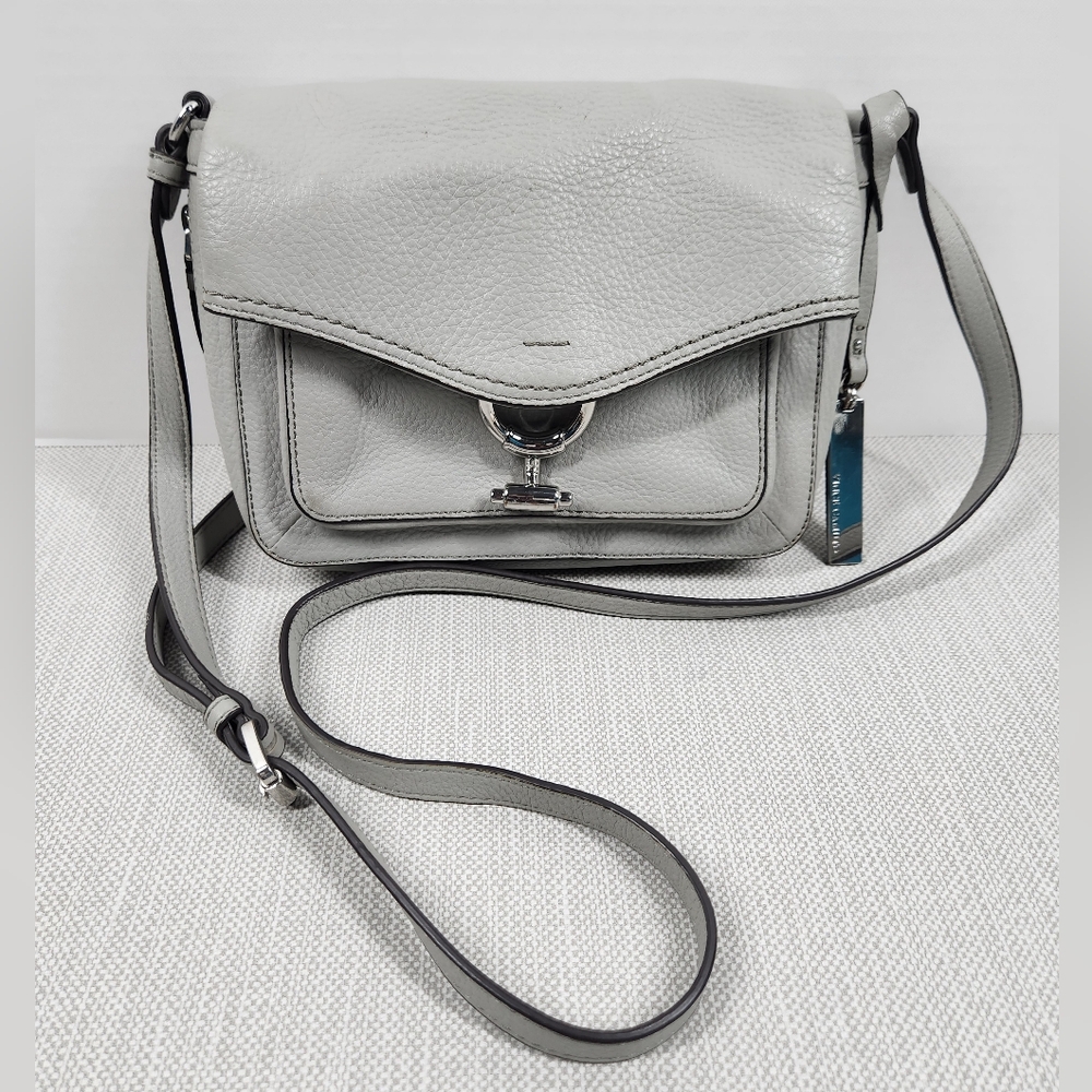 Vince Camuto Klara Gray Full Steam Crossbody Bag Pebbled Leather